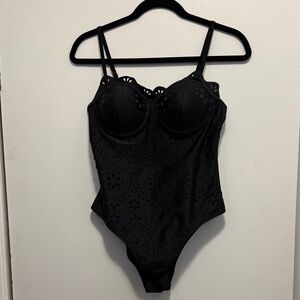 Black Floral Cutout OnePiece NWOT | L